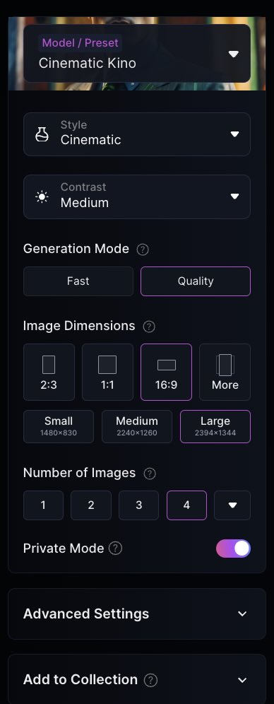 My Leonardo.ai settings.